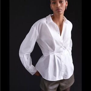 Anthropologie A+ Maeve Cinched White Fit and Flare Buttondown 1X